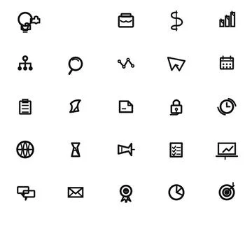Technology, light bulb idea, and business line icons set illustration Stock Illustration