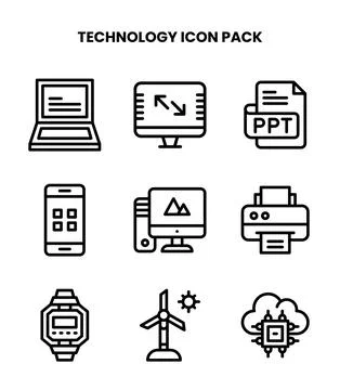 Technology Line Collection Icons Pack Stock Illustration