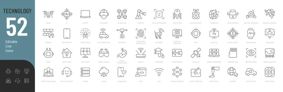 Technology Line Editable Icons set. Stock Illustration