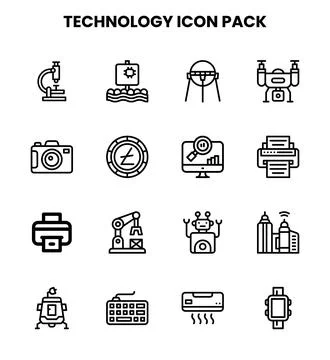 Technology Line Graphics Icons Pack Stock Illustration