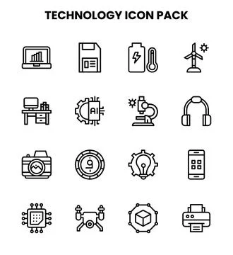 Technology Line Graphics Icons Pack Illustrazione stock