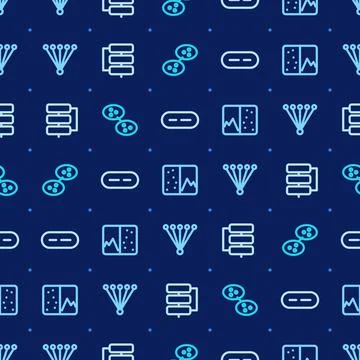 Technology line icon seamless pattern with neural network, server stack, cells, Stock Illustration