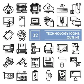 Technology line icon set, device symbols collection, vector sketches, logo Stock Illustration
