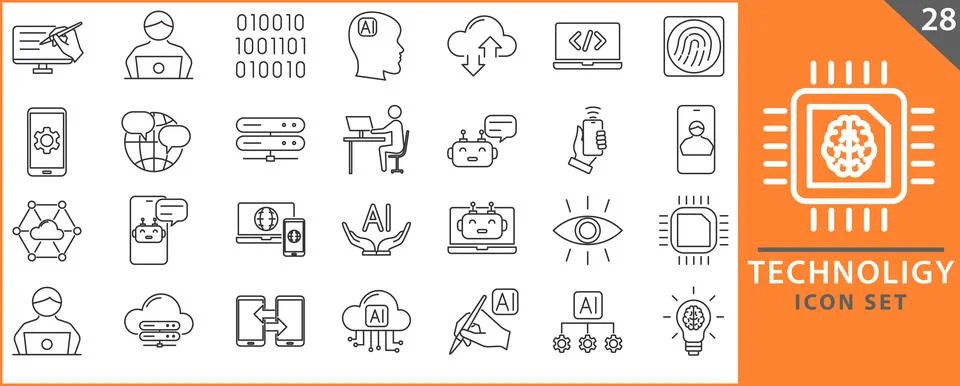 Technology line icon set Stock Illustration