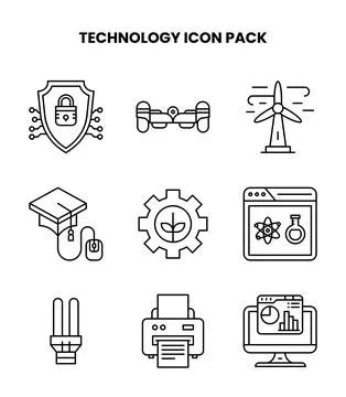Technology Line Set Icons Pack Illustrazione stock