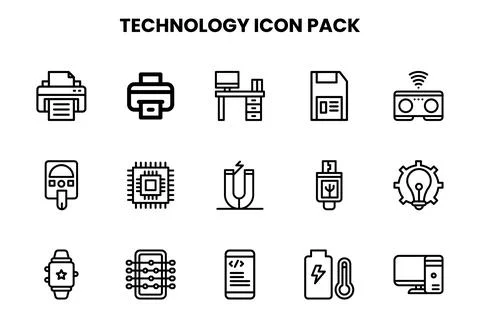 Technology Line UI Icons Pack Stock Illustration