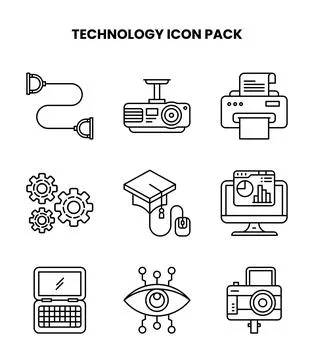 Technology Line UI Icons Pack Stock Illustration