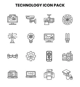 Technology Line Vector Icons Pack Stock Illustration
