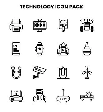 Technology Line Vector Icons Pack Stock Illustration