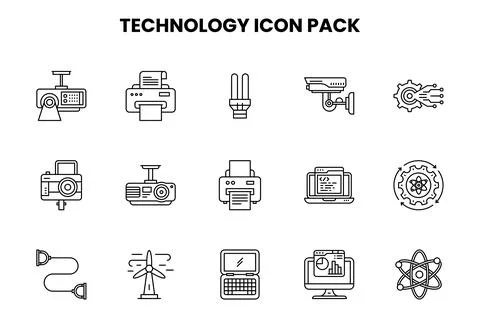Technology Line Vector Icons Pack Stock Illustration