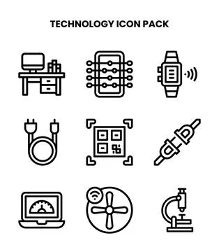 Technology Line Vector Icons Pack Stock Illustration