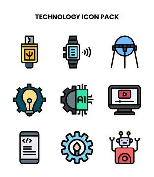 Technology Lineal Color Bundle Icons Pack Stock Illustration