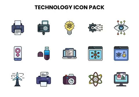 Technology Lineal Color Bundle Icons Pack Stock Illustration