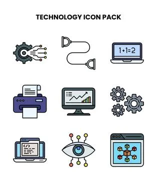 Technology Lineal Color Vector Icons Pack Stock Illustration