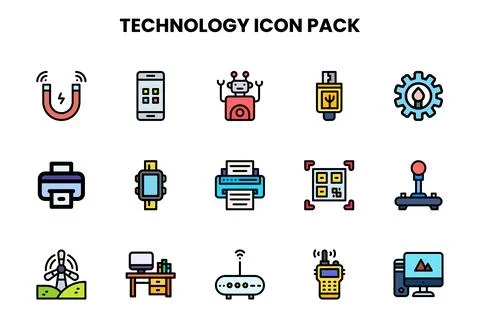 Technology Lineal Color Vector Icons Pack Stock Illustration