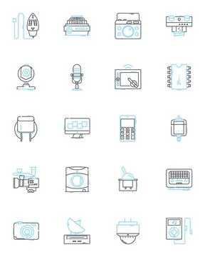 Technology linear icons set. Smartph, Tablet, Laptop, Cybersecurity, Artificial 스톡 일러스트
