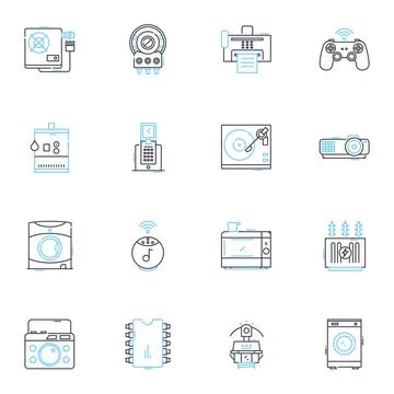 Technology linear icons set. Smartph, Tablet, Laptop, Cybersecurity, Artificial 스톡 일러스트