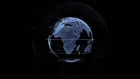 Technology lines around earth. Dark business background for presentation Stock Footage