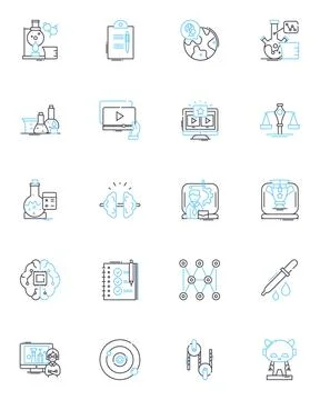 Technology literacy linear icons set. Digital, Cybersecurity, Coding, Automation Stock Illustration