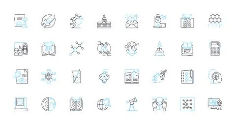 Technology literacy linear icons set. Digital, Cybersecurity, Coding, Automation Stock Illustration