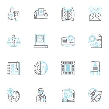 Technology literacy linear icons set. Digital, Cybersecurity, Coding, Automation Stock Illustration