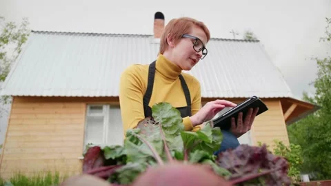 Technology local farm. Farmer uses gadget. Stock Footage 140608540