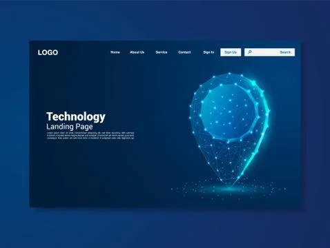 Technology location icon lines landing page, triangles and particle style des Stock Illustration