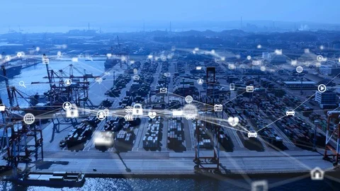 Technology of logistics concept. Communication network. INDUSTRY 4.0. Factory au Video stock 122058871