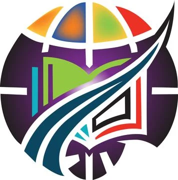 Technology Logo Design with Colorful Globe and Book Vector Icon Stock Illustration