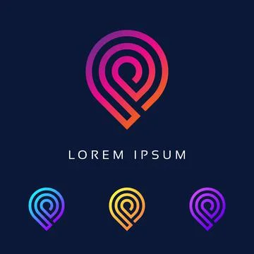 Technology logo design - Tech based Letter P Pin Point Logo Design Element Stock Illustration