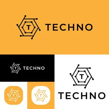 Technology Logo. Tech circuit logo template.Vector Illustration.Black,yellow  Stock Illustration
