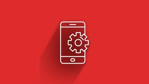 Technology long shadow icon on red background. Information technology. Motion Vídeo Stock 153800419