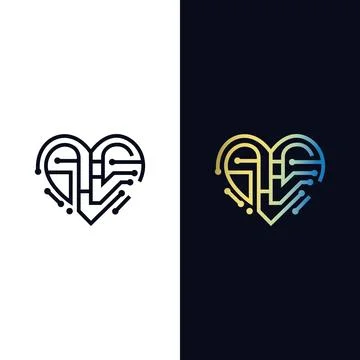 Technology love Art vector graphic illustration of modern digital heart, technol Stock Illustration