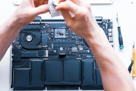 Technology maintenance hardware from man engineer. Repair computers. Electron 写真素材