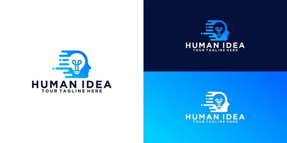 Technology man head logo design with light bulb Illustrazione stock