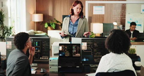 Technology, manager and team of business people in office with coding project Stock Footage 330068848