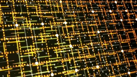 Technology Matrix Grid Animation. Digital Binary Code Yellow Background Stock Footage 139214612