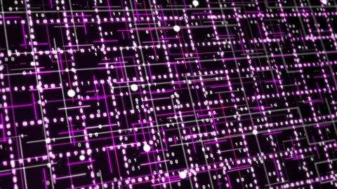 Technology Matrix Grid Animation. Digital Binary Code Violet Background Stock Footage 139215220