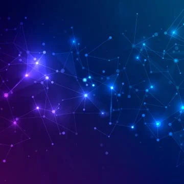 Technology mesh with polygonal shapes on dark blue and purple background. Des Stock Illustration