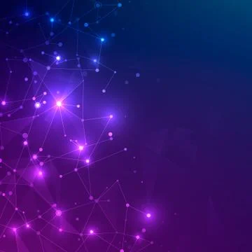 Technology mesh with polygonal shapes on dark blue and purple background. Des Stock Illustration
