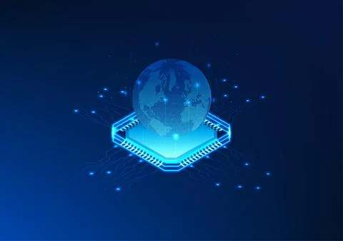 Technology, Microchip, Artificial Intelligence, Microchip with the world on.. 스톡 일러스트