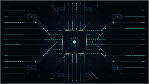 Technology microchip circuit board animation loop Stock Footage 347214483