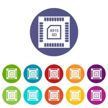 Technology microchip icons set vector color 스톡 일러스트