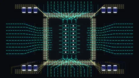 Technology microchip processor circuit board digital data transfer Stock Footage 347250936