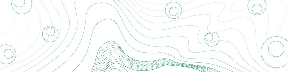 Technology minimal background with green wavy lines and circles Stock Illustration