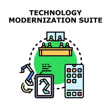 Technology modernization suite integrating business processes digitally Stock Illustration