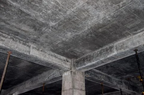 Technology of monolithic construction. The concrete base of the new building. Stock Photos