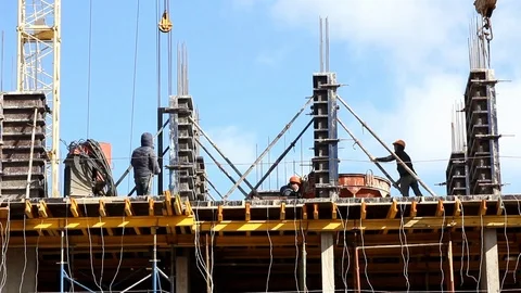Technology of monolithic construction of a new building. Stock Footage 127161001