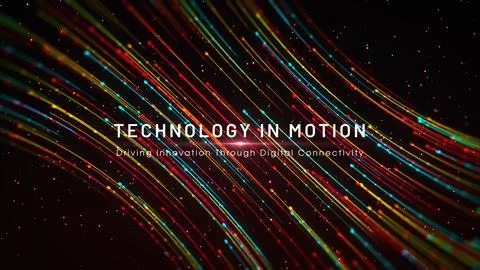 Technology In Motion With Colorful Digital Particle Trails Background Stock Illustration