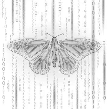 Technology nature concept. Binary code butterfly life ecology innovation insp イラスト素材